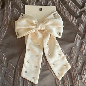 Chic White Hair Bow with Rhinestones